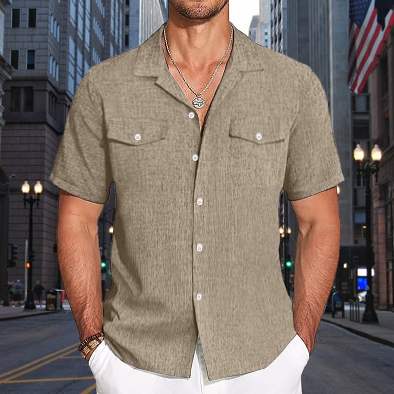Nautica Men's Plaid Short-Sleeve Linen Shirt – Lightweight & Breathable Button-Up