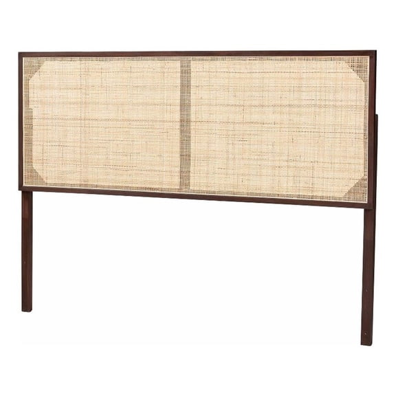 Pemberly Row Dark Brown Bayur Wood and Rattan Queen Size Headboard