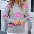 thumbnail image 4 of Womens Sweaters Pullover Long Sleeved Round Neck Flower Embroidered Sweater Gray M, 4 of 6