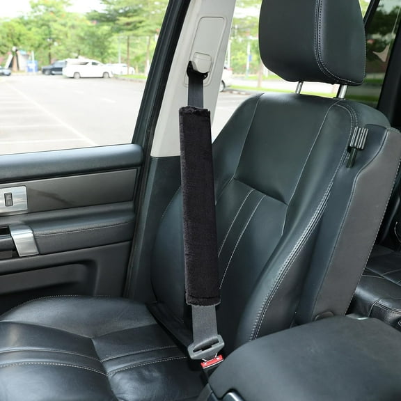 Soft Faux Fur Universal Fit Seatbelt Cover Car Truck SUV Airplane Seat Belt Shoulder Pad for Carmera Backpack Straps Neck Cushion Protector Extra Long 15.7in Black