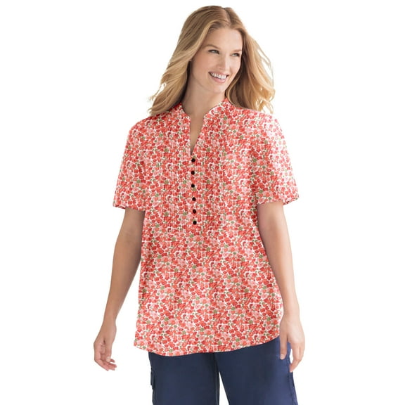 Woman Within Plus Size Pintucked Half-Button Tunic