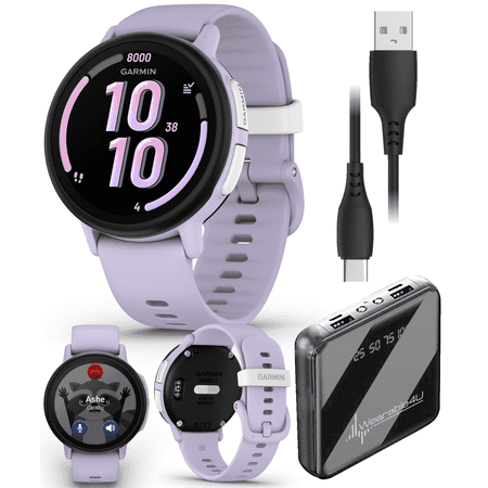 Garmin Bounce 2 Kids Smartwatch with LTE – Two-Way Calling, Text Messaging, Real-Time GPS Tracking, Swim-Friendly AMOLED Display, Music, Light Purple w/Wearable4U PowerBank Bundle