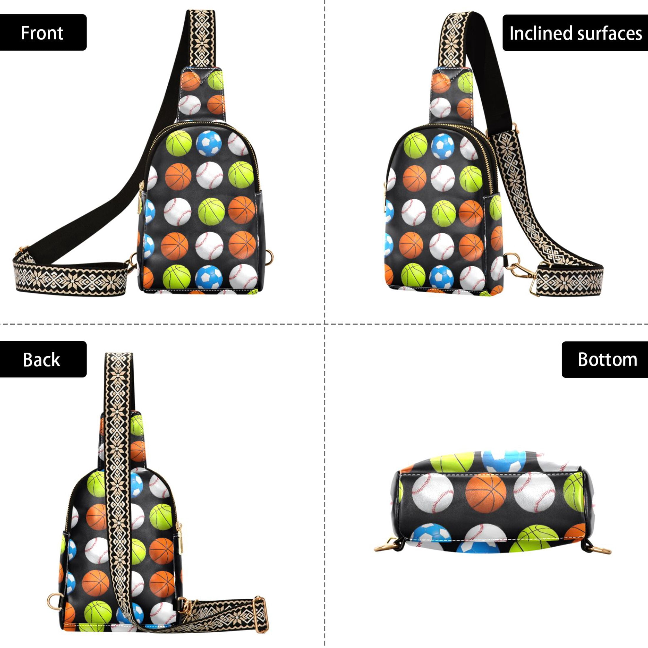 ALAZA Baseball Football Basketball Sling Bag for Women Men Waterproof Crossbody Chest Bags