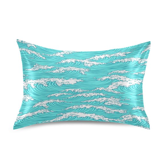 Blue Ocean Waves Pattern Satin Pillowcase 20''x26'' Double-Sided Print Soft Wrinkle Resistant