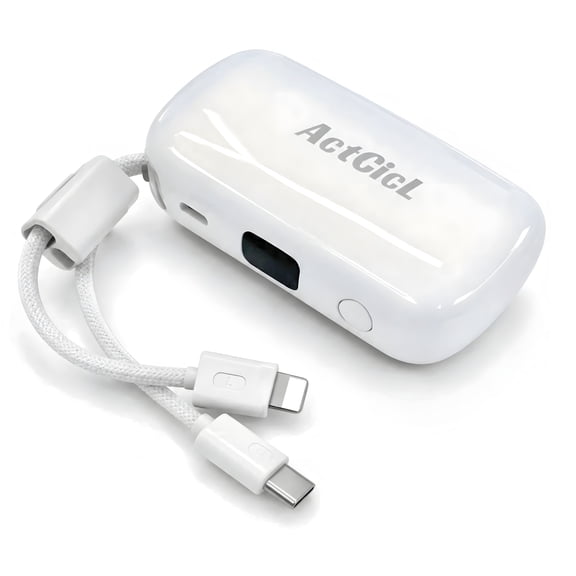 ACTCICL 10000mAh Mini Portable Charger, 22.5W PD Fast Charging, Built-in Dual Braided Cables (USB-C & 8-Pin), Compatible with iPhone, Samsung, Google and Android Phones