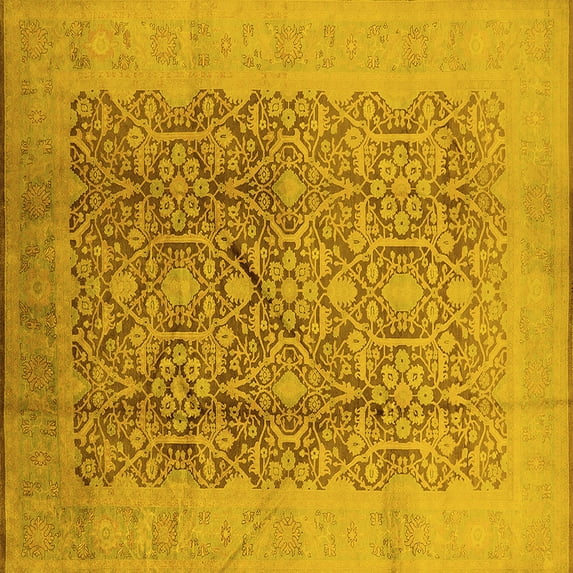 Ahgly Company Indoor Square Oriental Yellow Traditional Area Rugs, 7' Square