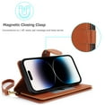 thumbnail image 2 of Wallet Case for Apple iPhone 15 Pro Max, RFID Blocking Flip Cover with 7 Card Slots, Cash Compartment Magnetic Closure Hands-Free Stand, Slim Protective Phone Case with Wrist Strap,Brown, 2 of 6