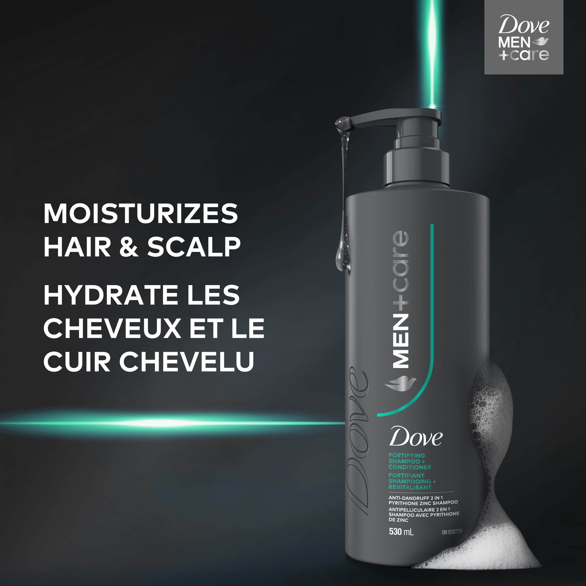 Dove Men+Care Fortifying Anti-Dandrufff 2-in-1 Shampoo + Conditioner for Effective Cleansing and Conditioning, with Pyrithione Zinc & Menthol