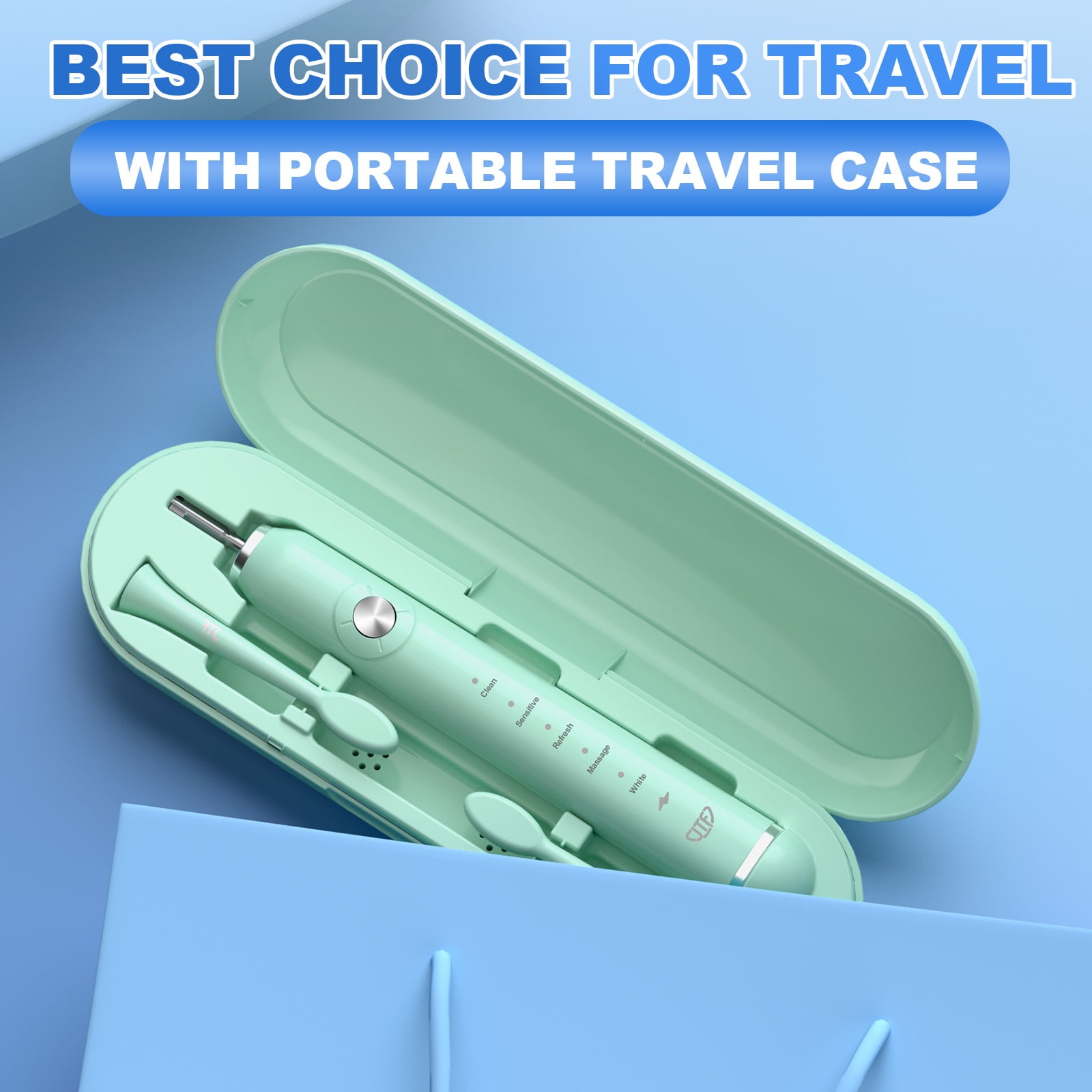JTF Sonic Electric Toothbrush for Adults and Kids with Travel Case and 6 Brush Heads, 5 Modes 40000 VPM Rechargeable Power Toothbrush with Wireless Charger, IPX7 Waterproof 60-Day Battery Life, Green