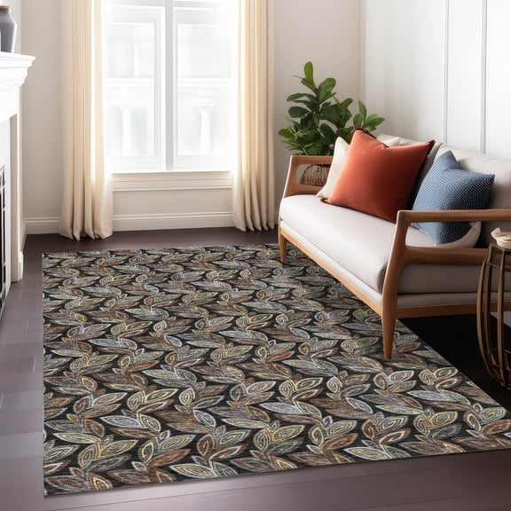 Addison Rugs Chantille Indoor/Outdoor Transitional Botanical Black Machine Washable Rectangle Rug, 10' x 14'