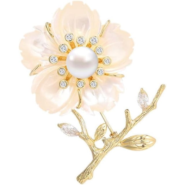 Guangzhoushicwz Broche de flores con diamantes de imitación y perlas, broches de flores, broches florales, joyas para mujeres y niñas