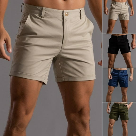 zeranth Men Summer Cargo Shorts Mid-rise Button Zipper Fly Pockets Shorts Solid Color Straight Leg Casual Short Pants Streetwear