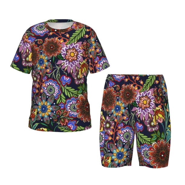 Balery Vintage Floral Conjunto de Pijama Infantil de Manga Corta con Estampado – Ropa de Dormir de Algodón Suave-Medium