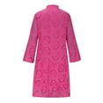 thumbnail image 6 of VSSSJ Womens V Neck Solid Color Embroidery Eyelet Loose Dresses Lantern Long Sleeve Buttons Lace Stitching Swing Ruffle Tiered Dress Hot Pink XXL, 6 of 7