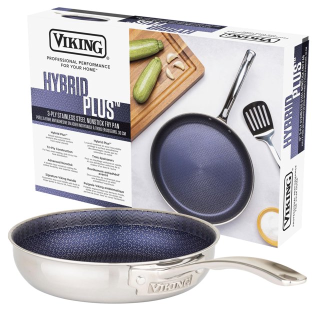 Viking 3-Ply Non Stick Frying Pan, 8 Inch Hybrid Plus Stainless Steel Kitchen Cookware, Silver