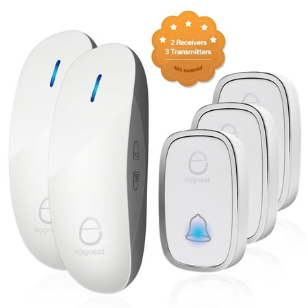 - Wireless Doorbell Door Chime Kit Portable Waterproof Push Button over 900ft Long Range 4-Level Volume & Blue Light 36 Melodies to Choose 2 Plug-in Receivers & 3 Transmitters