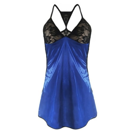 Women s Lingerie & Sleep & Lounge 1pc Sleeveless Sexy Nightgown Dark Blue Lace Sleep Dress Lace Romper for Women Nightgown Chemise L