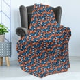 thumbnail image 4 of Fox Soft Flannel Fleece Throw Blanket, Doodle Style Flowers and Hearts with Abstract European Forest Animal Pattern, Cozy Plush for Indoor and Outdoor Use, 50" x 60", Navy Blue Orange, by Ambesonne, 4 of 5