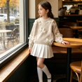 thumbnail image 5 of GiLiling Girls Round Neck Knitted Sweater with Cute Bow Decor, Solid Color Long Sleeve Pullover Top, Casual Knitwear for Kids Fall Winter School Outfits (Khaki, 9-10 Years), 5 of 7