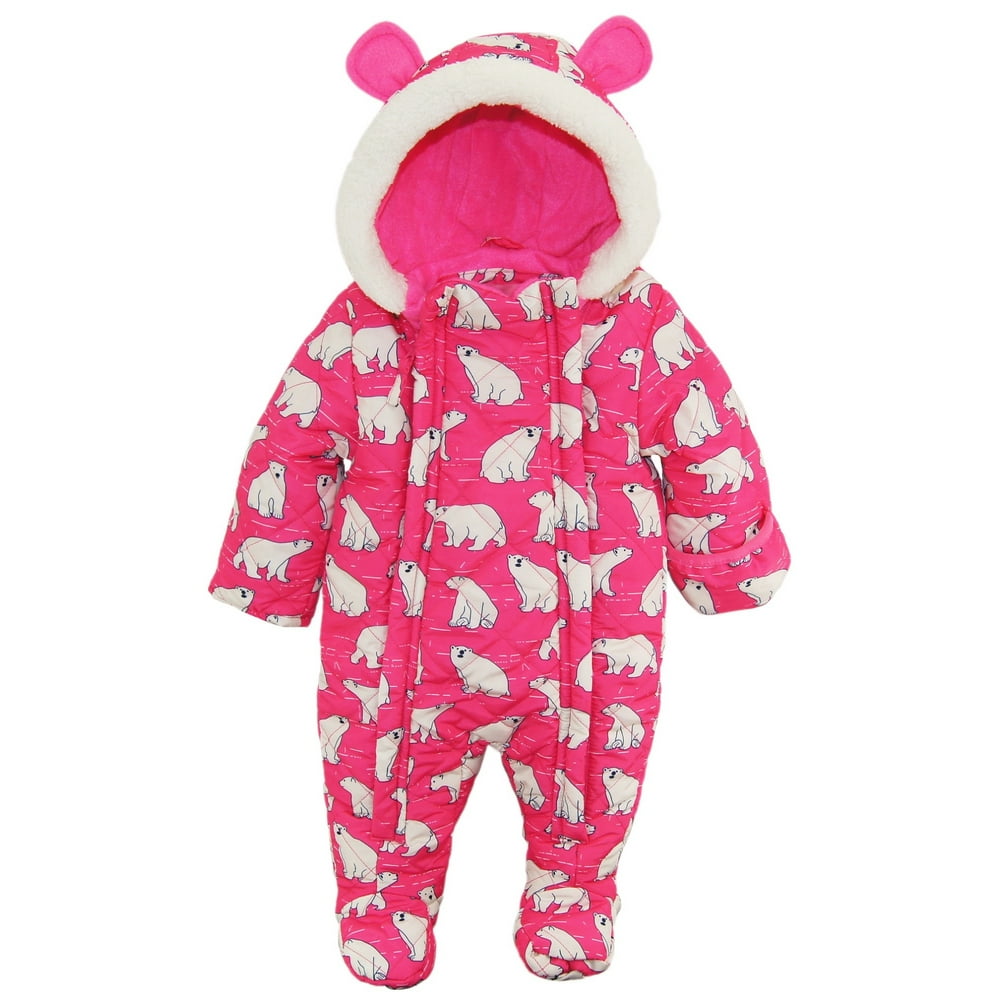 Wippette Baby Girls Polar Bear Microfiber Quilted Snowsuit Snow Pram