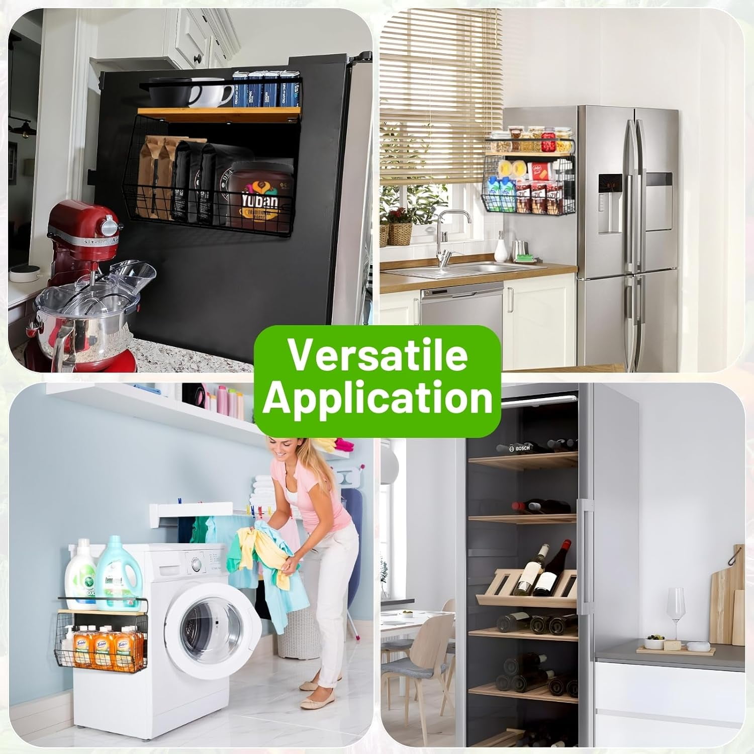 Shelf for Fridge with Wood Lid, Fruit Potato and Onion Storage Bins, Pantry Organizers & Storage, Large Container Magnetic Spice Rack for Refrigerator, Kitchen Counter, Cabinet (2, White)