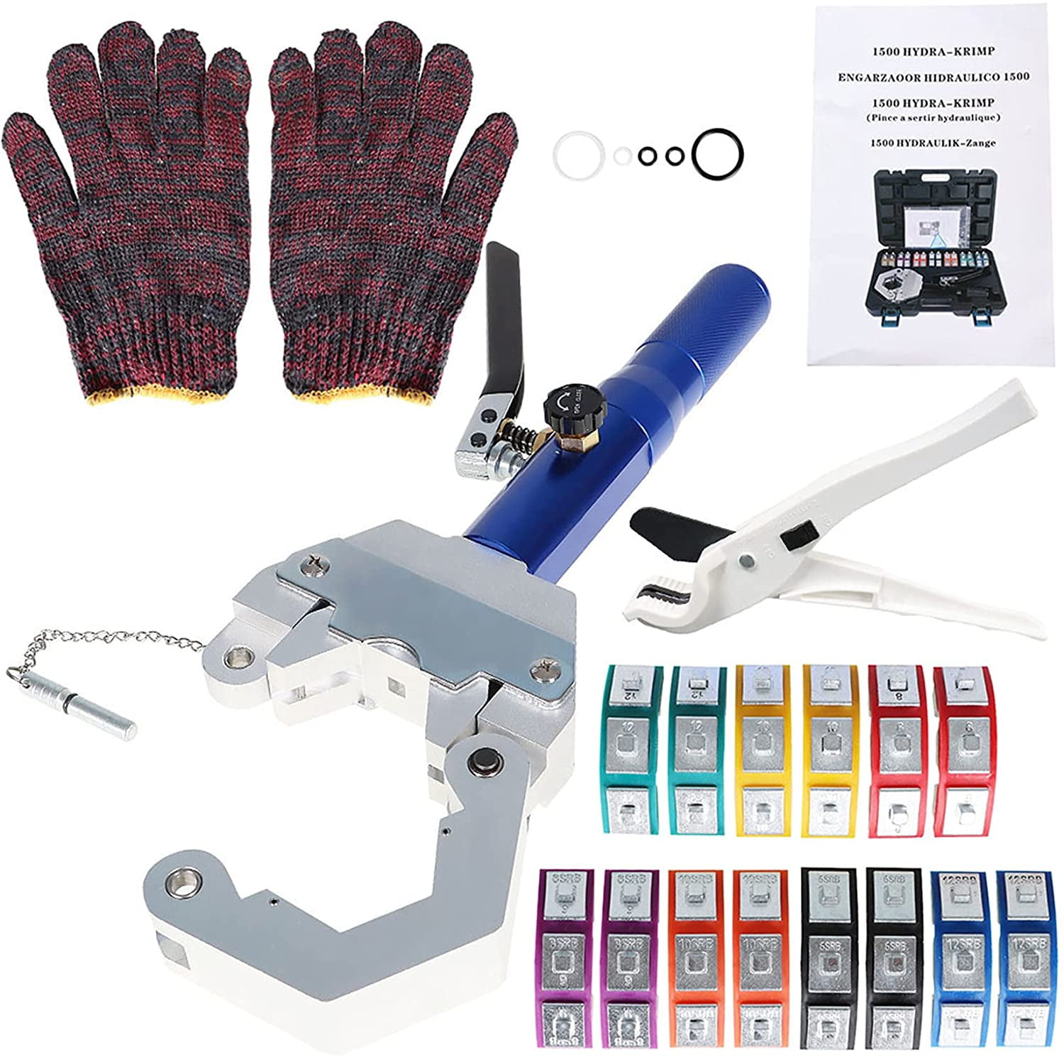 findmall Hydraulic AC Hose Crimper Kit Hydraulic Hose Crimper Hydra-Crimp 71500 Hydraulic Hose Crimping Tool with 7 Pairs of Dies Set Fit for Barbed and Beaded Hose Fittings
