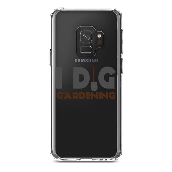 DistinctInk Clear Shockproof Hybrid Case for Samsung Galaxy S9 (5.8" Screen) - TPU Bumper Acrylic Back Tempered Glass Screen Protector - I Dig Gardening