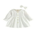 thumbnail image 1 of Tenues d'Automne 2 Pcs pour Filles Tout-Petits Robe Mignonne à Manches Longues Col en V avec Nœud pour Cheveux, 1 of 7