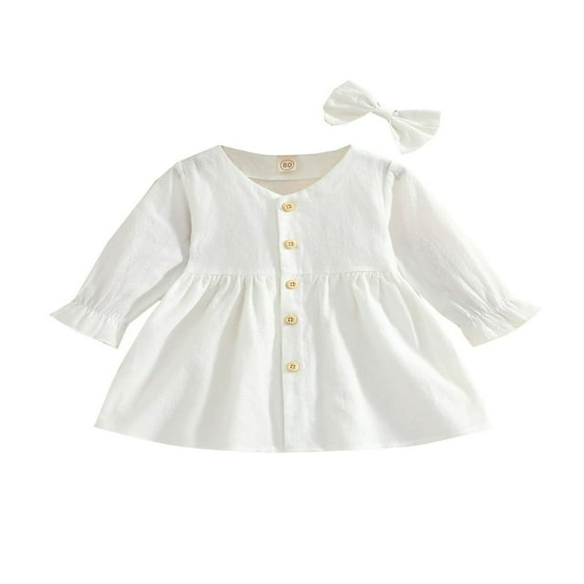 Tenues d'Automne 2 Pcs pour Filles Tout-Petits Robe Mignonne à Manches Longues Col en V avec Nœud pour Cheveux