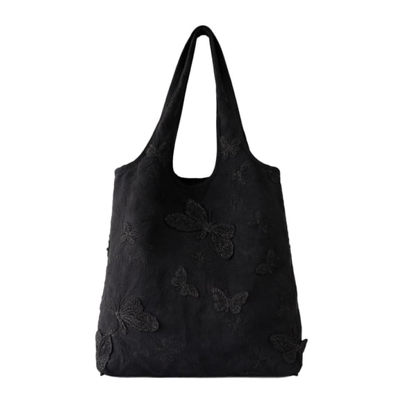 Bolsa de la compra reutilizable, lavable y moderna. Bolso de hombro para ir de compras en primavera y verano. Negro