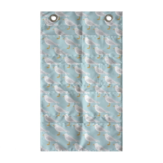 Seagull Hanging Pocket Organizer, Repetitive Pattern of Birds in Cartoon Style, Printed Polyester Storage Bag with Pockets, 21" x 31", Blue Multicolor