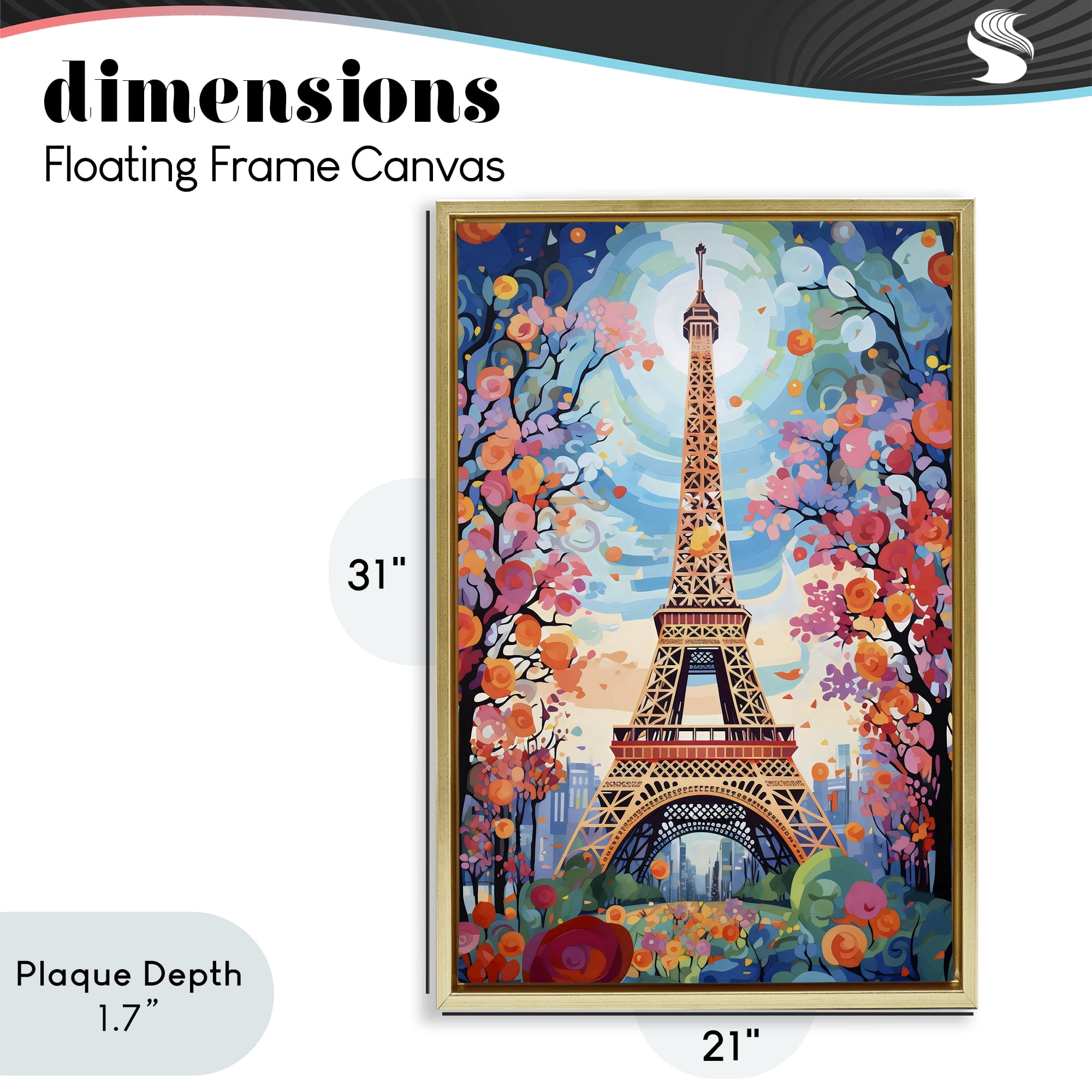 Stupell Industries Eiffel Tower Nighttime Bloom Gold Framed Floater Canvas Wall Art, design by Creative Studio