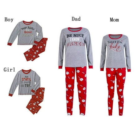 Family Matching Christmas Pajamas Set Letter Print Tops and Long Pants Homewear Outfit