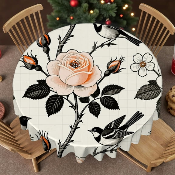 Family Round Tablecloth - Floral with Victorian Bouquet of Flowers Print, Holiday-Themed Design Kitchen Accessories Tablecloth for dining table round, Cafe, picnic,60x60 Inch