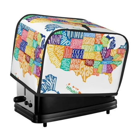 

KLL USA MAP Print 2 Slice Toaster Dust Covers Kitchen Small Appliance Cover with 2 Pockets Can hold Jam Spreader Knife & Toaster Tongs (11.4 x 7.9 x 7.5)