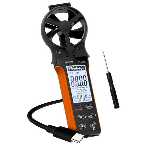 Btmeter BT-5000D Rechargable Anemometer,  Handheld CFM Wind Speed Meter (Orange)