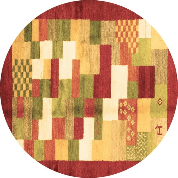 Ahgly Company Indoor Round Abstract Brown Contemporary Area Rugs, 4' Round