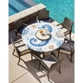 thumbnail image 3 of Watercolor Marine Seahorse Seaweed Fitted Round Tablecloths Elastic Edged Table Covers 55"-60",Ocean Starfish Shell Coral Waterproof Dining Room Kitchen Table Cloth for Holiday Party Tables Decor, 3 of 8