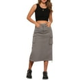thumbnail image 2 of INSPIRE CHIC Midi Skirt for Women's Flap Pocket Back Slit Drawstring Cargo Skirt M Grey, 2 of 5