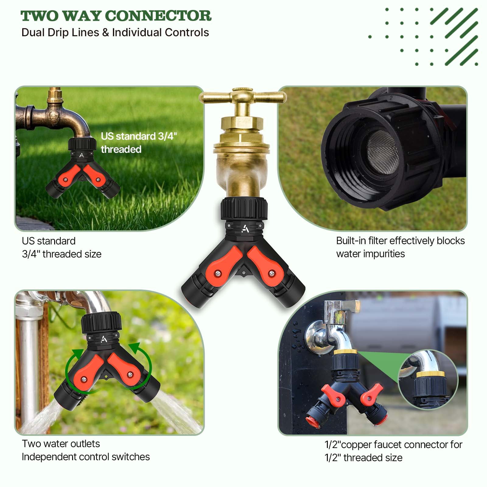 100FT Drip Irrigation System Kit, Quick-Connect Garden Watering System with 1/2” & 1/4” Tubing, Y Splitter, 22 Adjustable Emitters & Nozzles for Garden Beds, Greenhouse, Yard