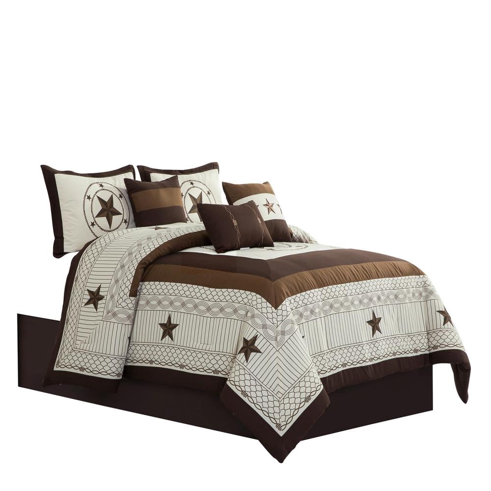 7 Piece Beige Geometric Print Comforter Set Color Block Bed in a Bag, King
