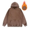 thumbnail image 2 of Men's Vintage Long Sleeve Hoodies Casual Solid Color Fleece Sweatshirts Pullover Oversized Tops With Pockets (2XL, Coffee), 2 of 3