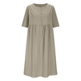thumbnail image 5 of Jesvior Boho Cotton Linen Dresses for Women Pleated Solid Crew Neck Short Sleeve Button-Front Beach Dress with Pockets Flowy Trendy Midi Dress, 5 of 7