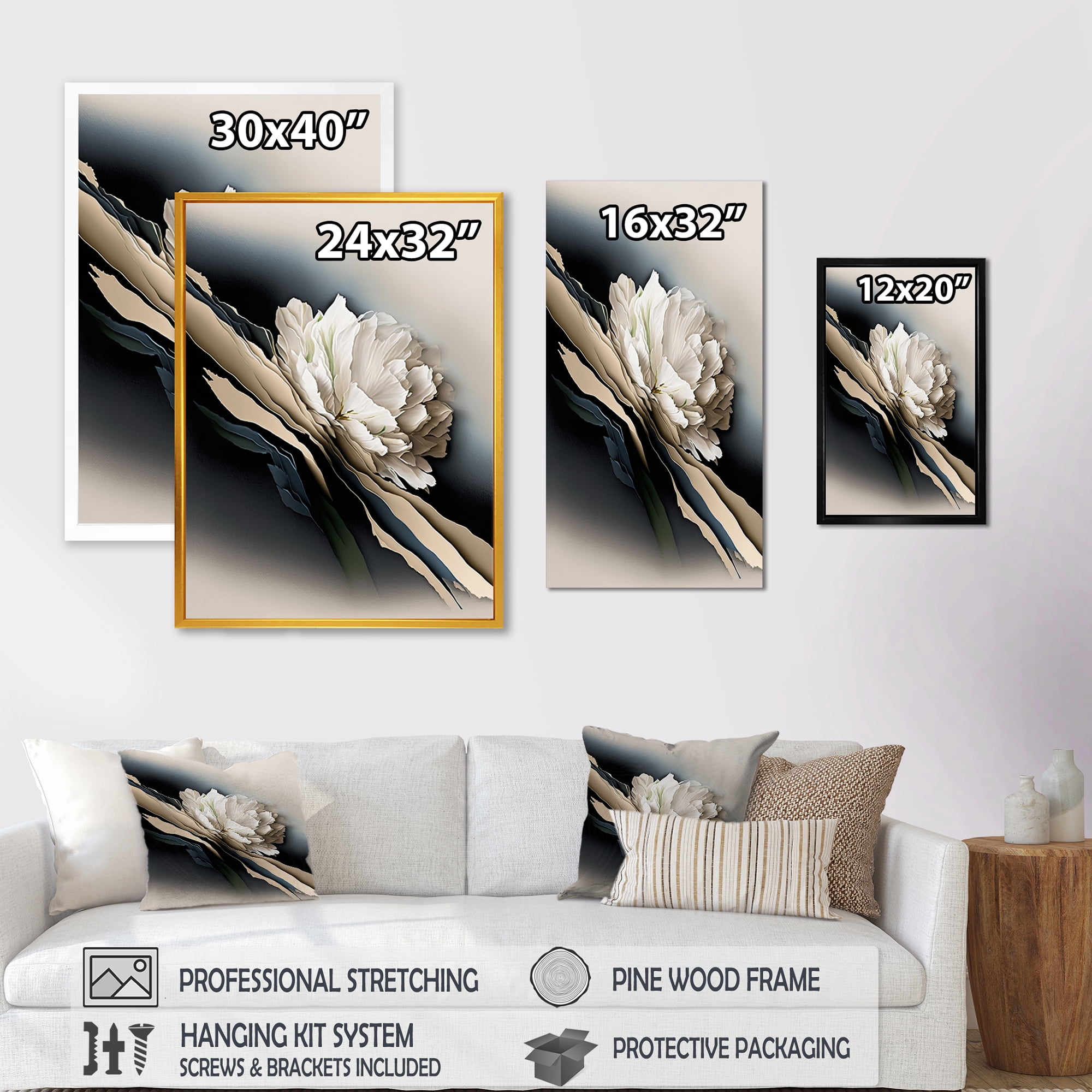 Designart Beige Peony Flowers Hyperrealistic II Canvas Wall Art