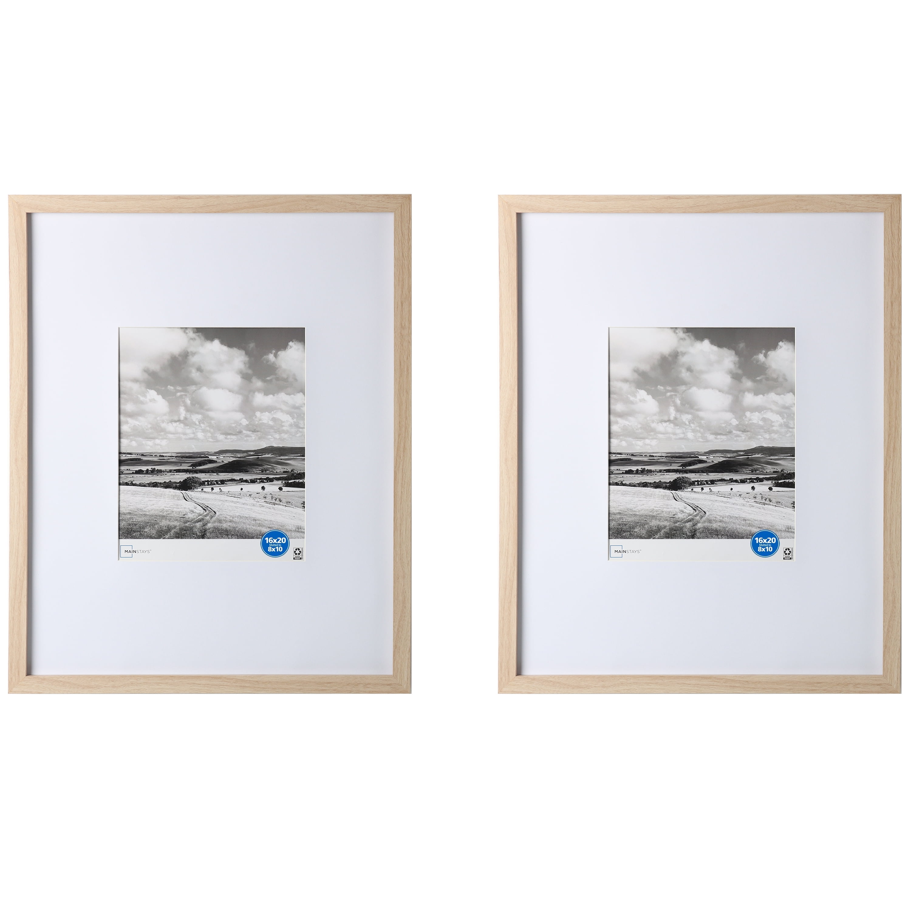 (2 pack) Mainstays 16 x 20 Gallery Frame Set, Matted to 8 x 10, 2 Pack, Lightwood