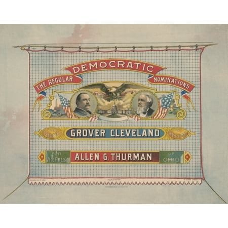 Democratic Campaign Poster For The 1888 Presidential Election Portraits Of Incumbent President Grover Cleveland And Former Senator Allen Thurman Are Flanked On Left By Symbols Of Industry