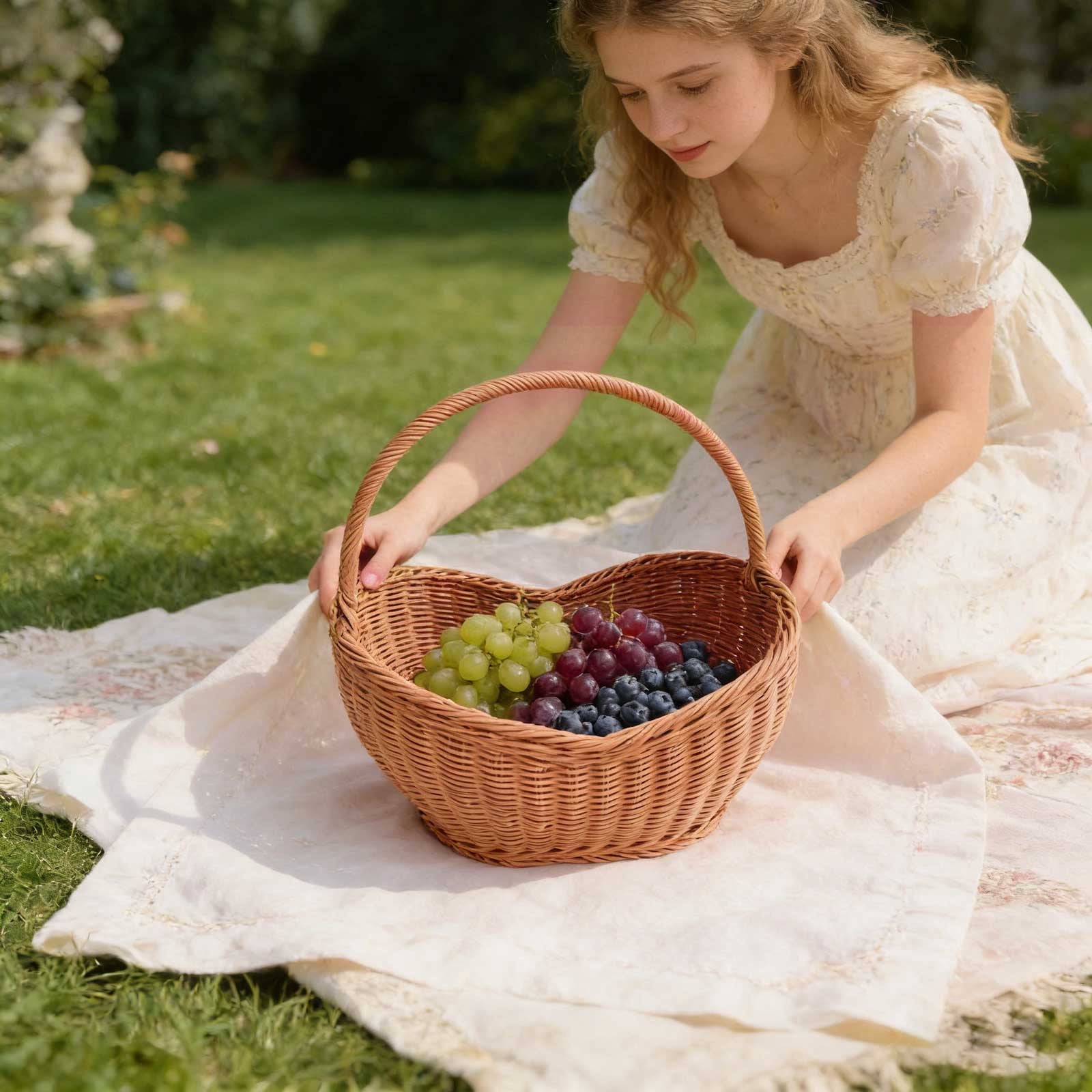Handmade Picnic Basket with Handles Natural Large Willow Hamper Basket for Easter Eggs Candy Storage Basket for Toy Flower Wedding