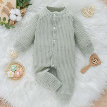 

50% off Clear! purcolt Baby Boys Girls Knitted Waffle Cotton Jumpsuit Autumn Winter Warm Romper Outfits Infant Buttons Bodysuit Playsuit Newborn Clothes on Clearance