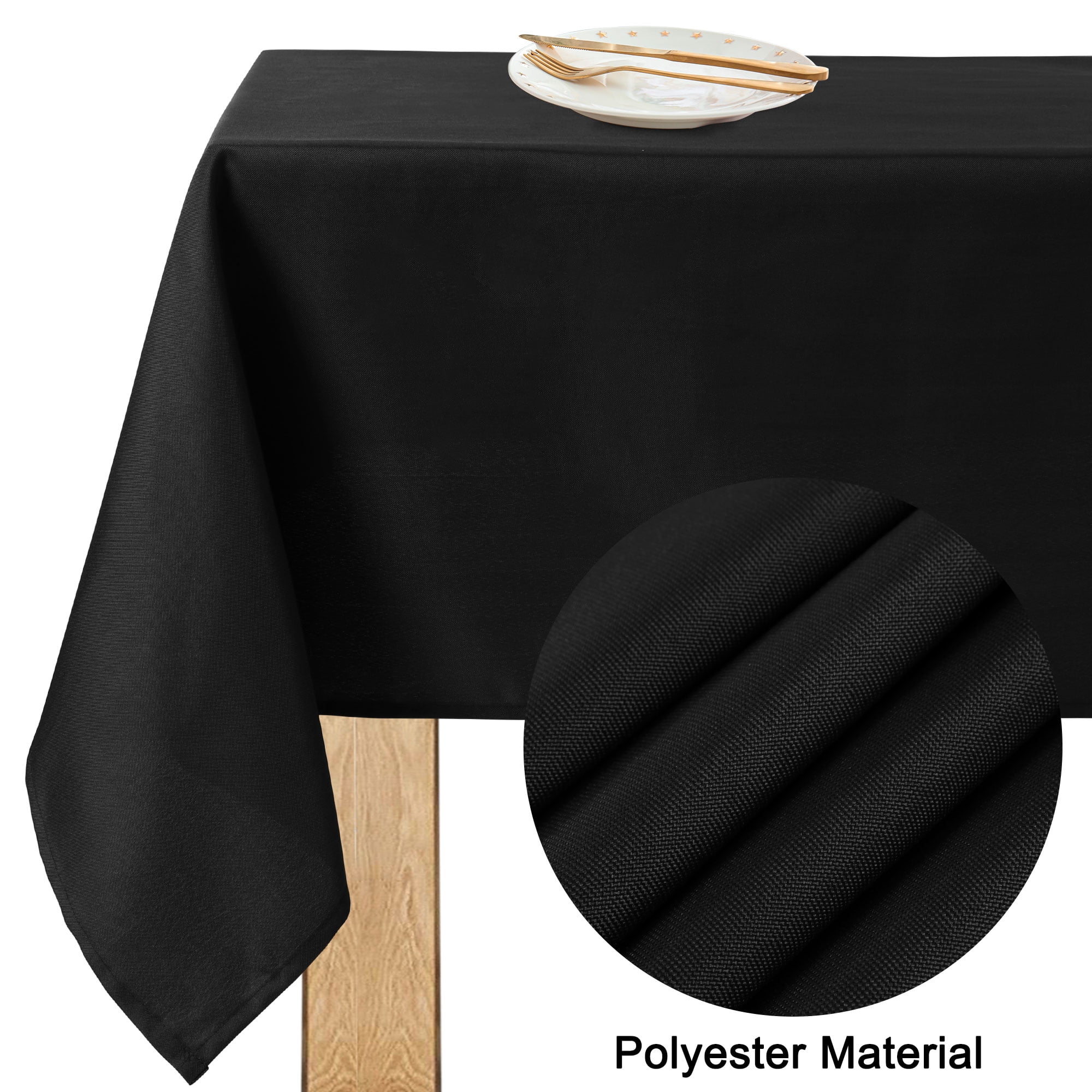 Unique Bargains Rectangle Tablecloth Washable Polyester Table Protector Black 71" x 55"