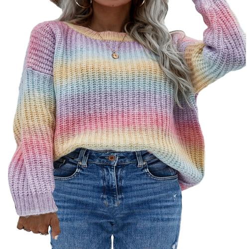 NEW Shumanqi Womens Colorful Rainbow LV Beaded Bear Knit Sweater